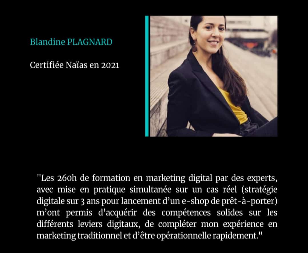 Témoignage Blandine Plagnard Certification Marketing Digital - Naïas Formation