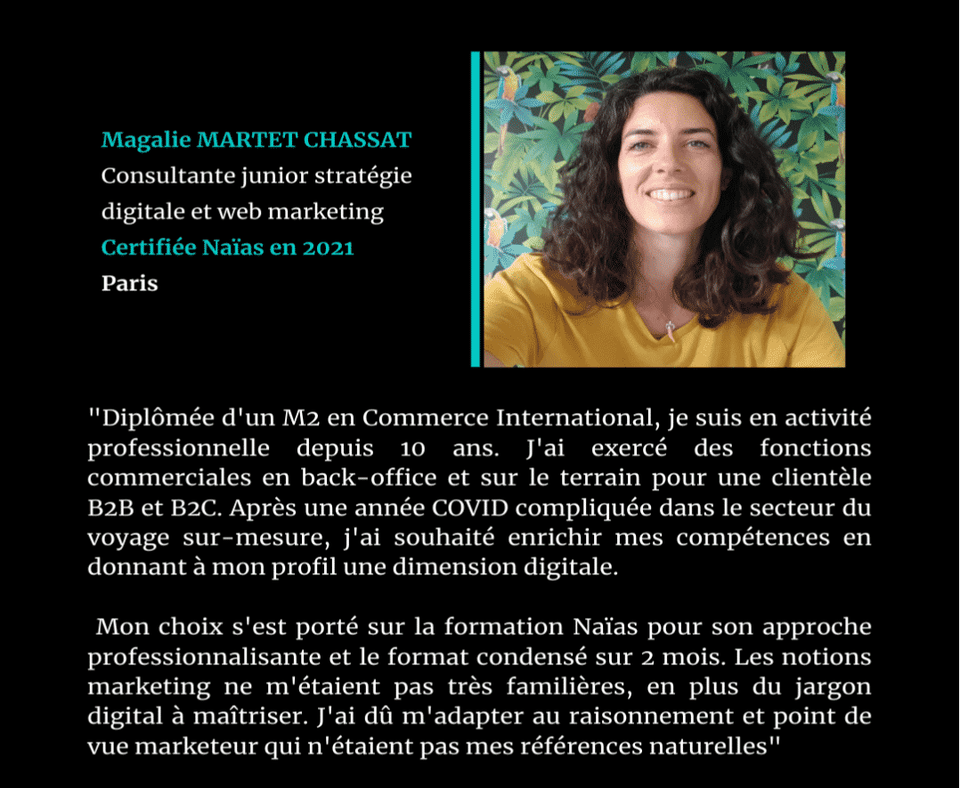 Témoignage Magalie MARTET CHASSAT Certification Marketing Digital - Naïas Formation